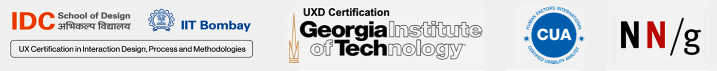 MCA IGNOU · IDC IIT Bombay · Georgia Tech UXD · CUA Human Factors International · Nielsen Norman Group · Interaction Design Foundation